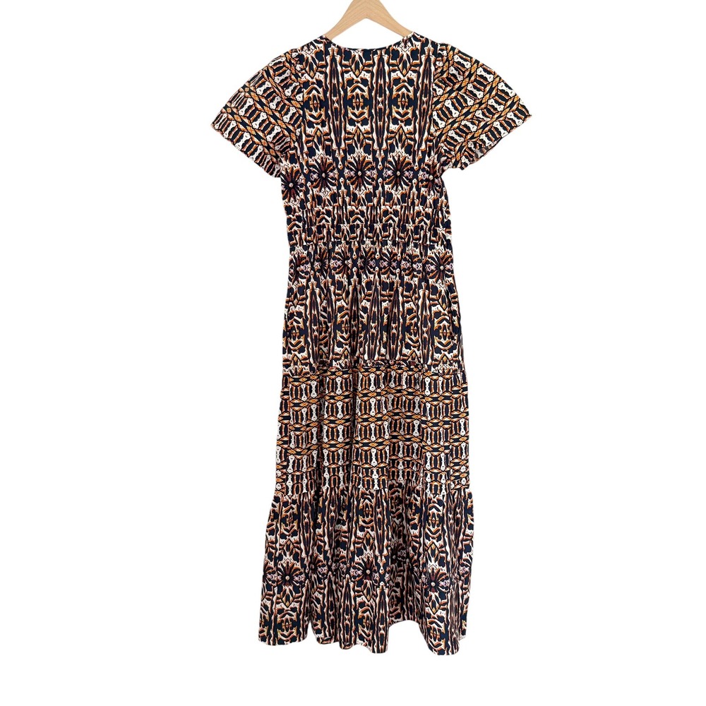 Anthropologie Somerset Maxi Dress Navy Orange Geometric Print Size M - Picture 6 of 10